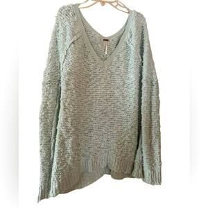 Free People Songbird Sweater Women Medium Casual Cozy Knitted V Neck Mint Green